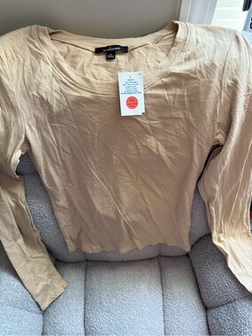 Ambiance Women's Long Sleeve Crewneck Top in Tan